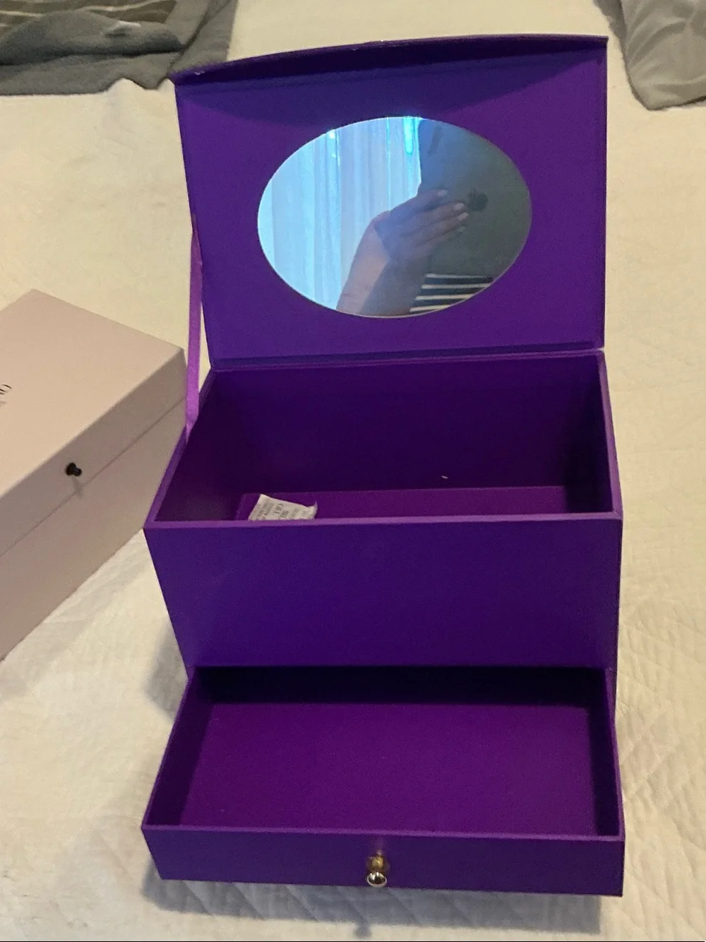Elegant Purple Jewelry Organizer Box with Lock and Drawer